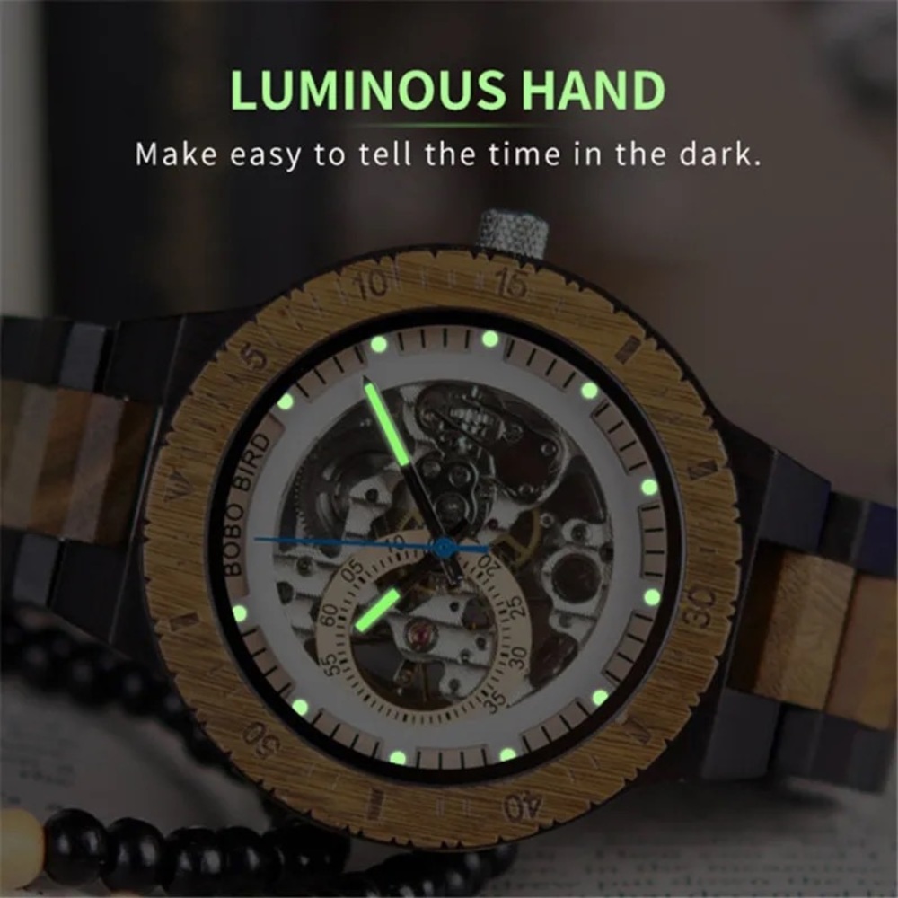 Luxury 100% Handmade Ebony and Sandalwood Automatic Kinetic Skeleton Watch - Picture 5 of 16
